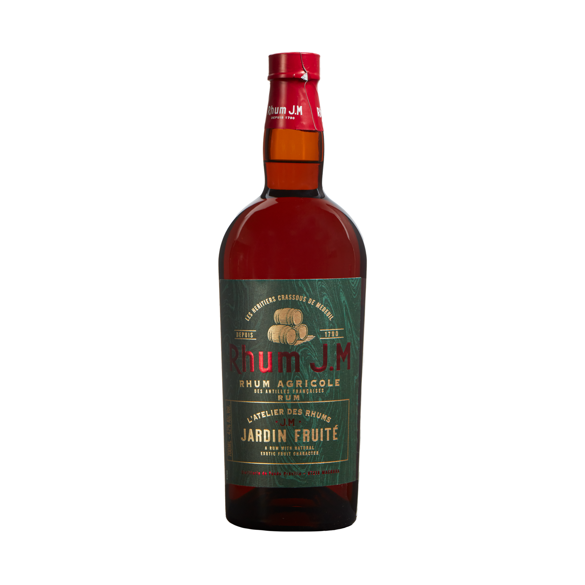 Bottle of Rhum J.M. on a white background