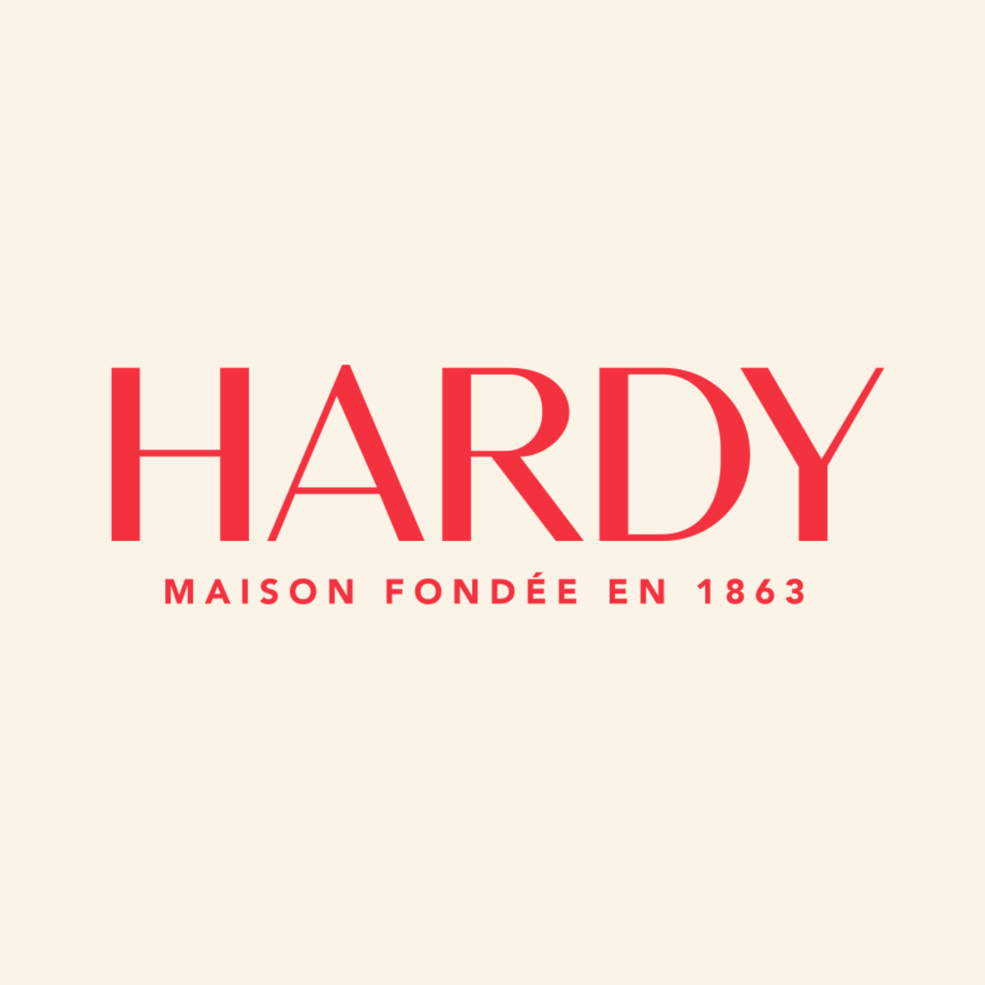 Red 'HARDY' logo on a beige background