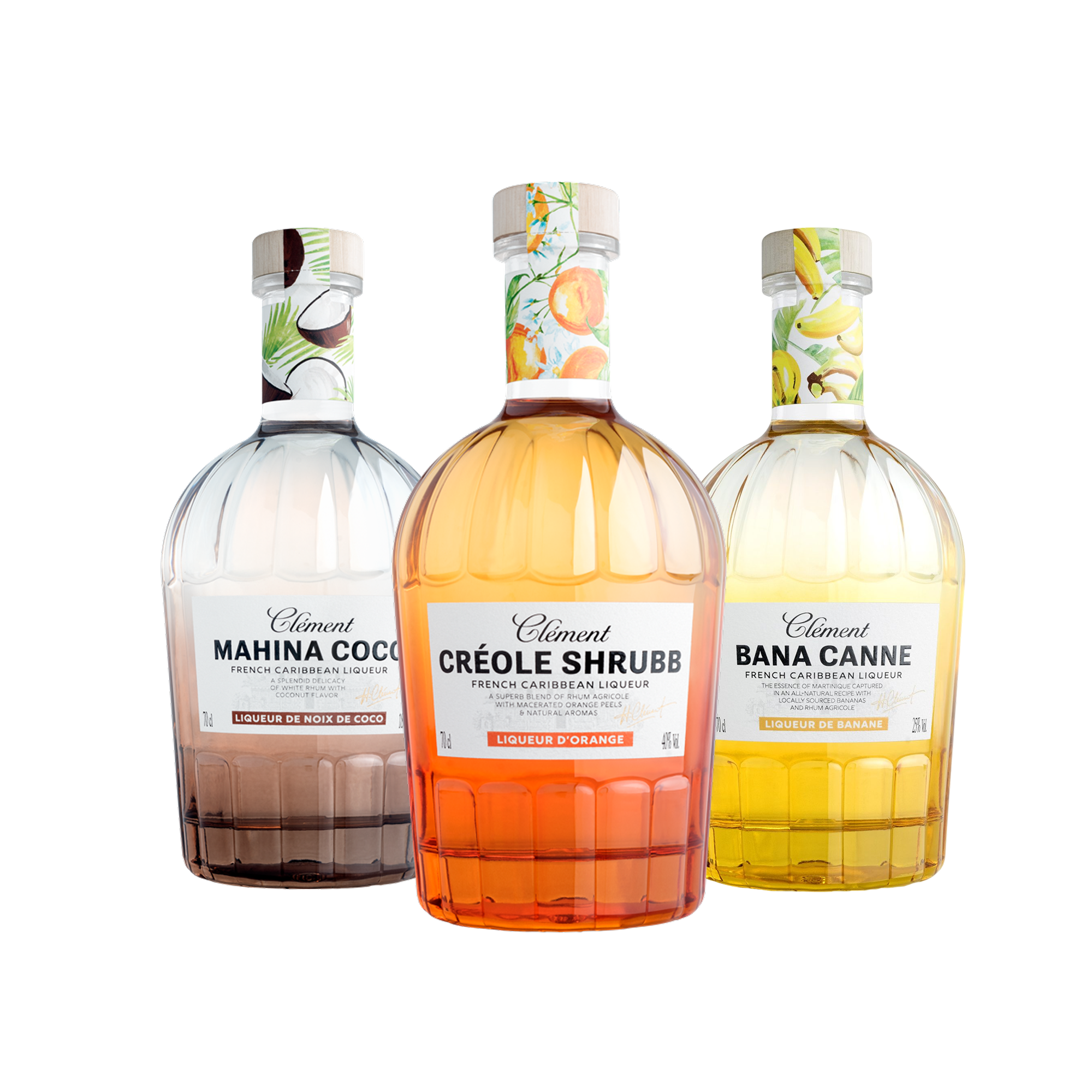 three bottles of clement liqueurs