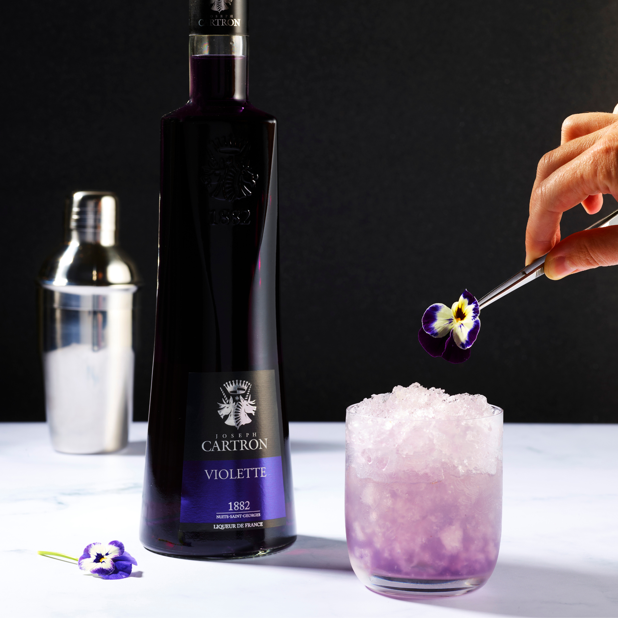 Cartron Violette Liqueur cocktail making