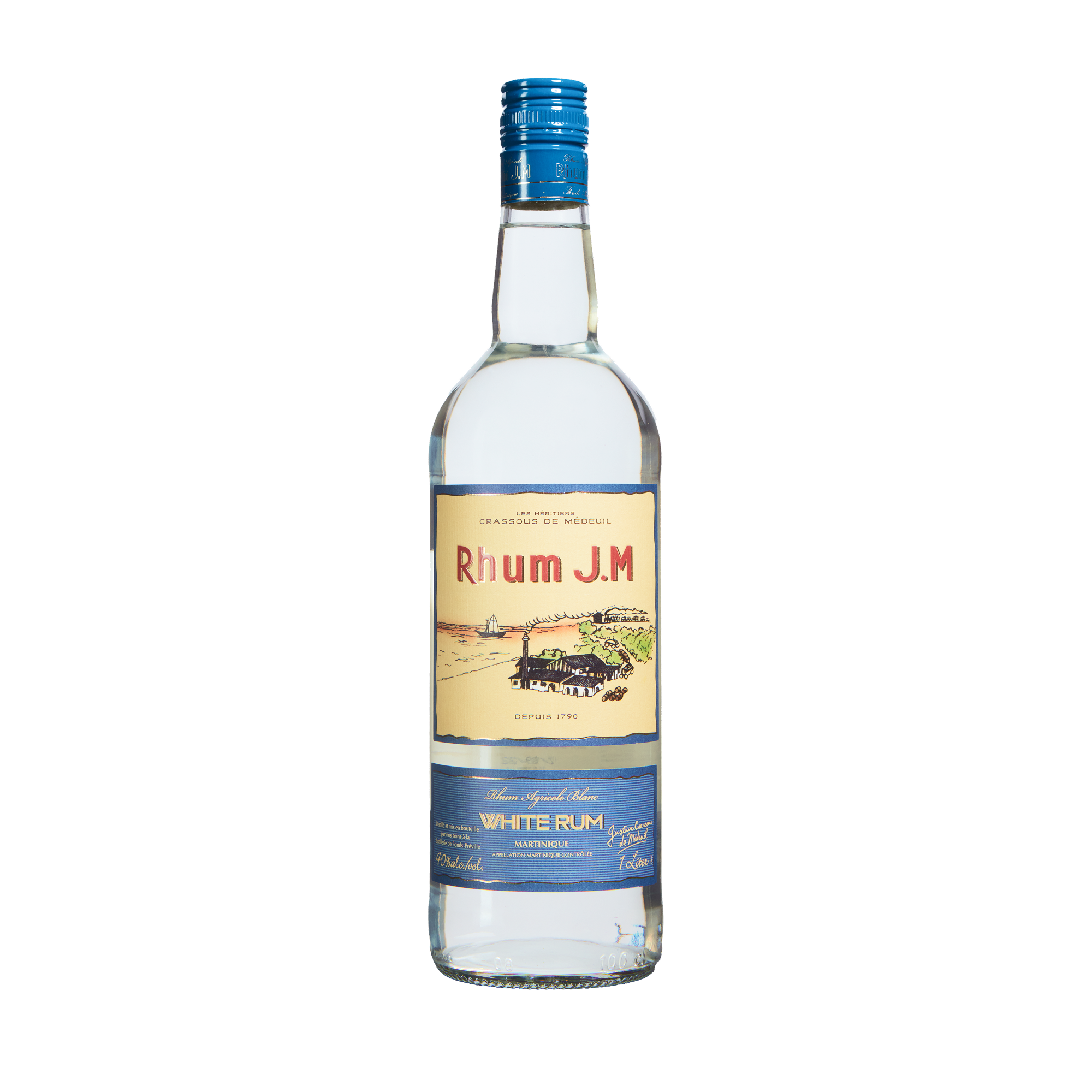 Rhum J.M. bottle on a white background