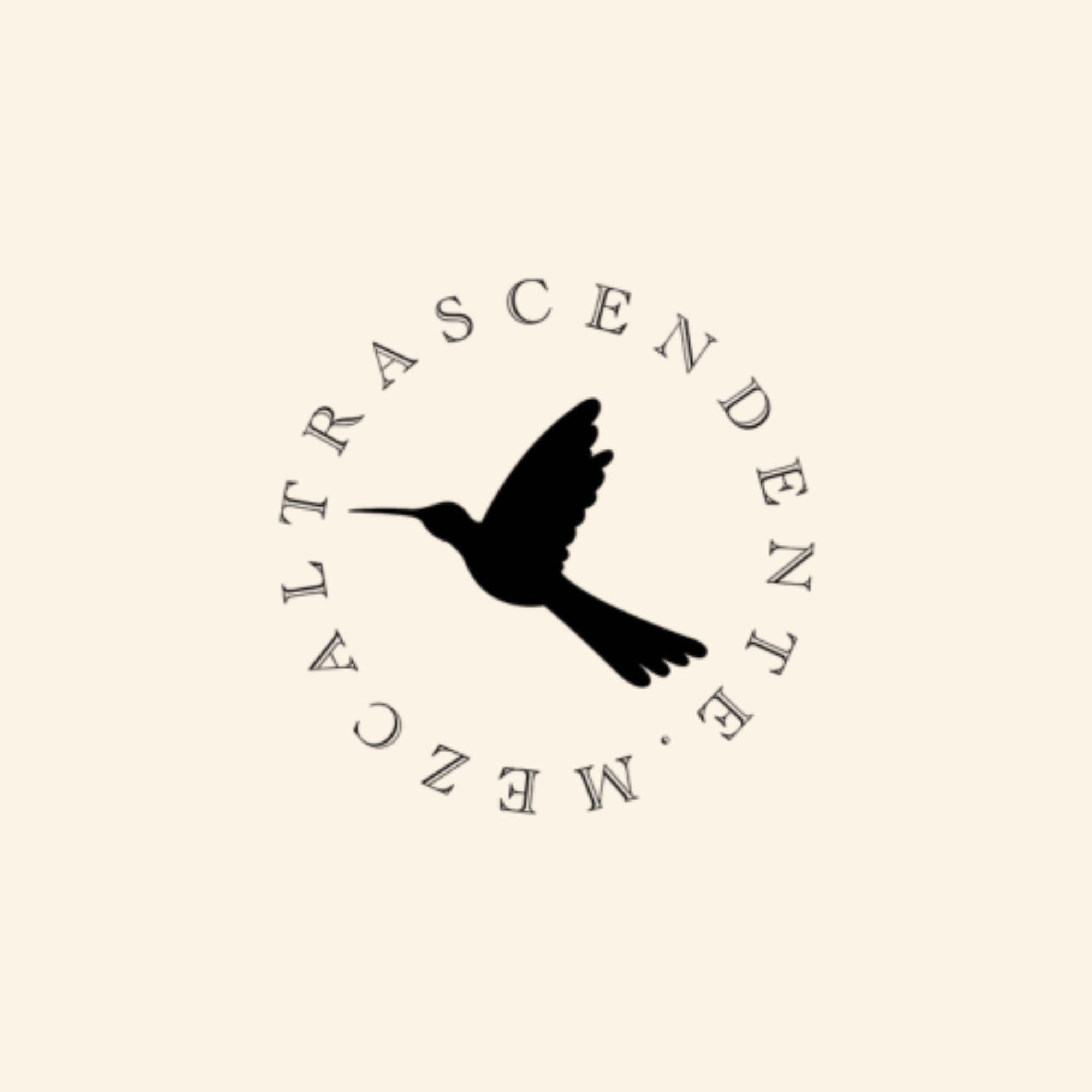 Logo with a hummingbird silhouette and circular text on a beige background